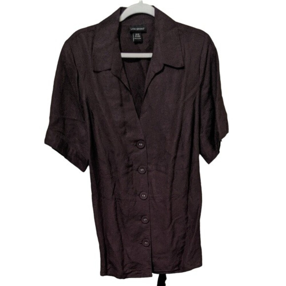Lane Bryant linen blend brown button front dash belted shirt top size 22/24 - Picture 8 of 8